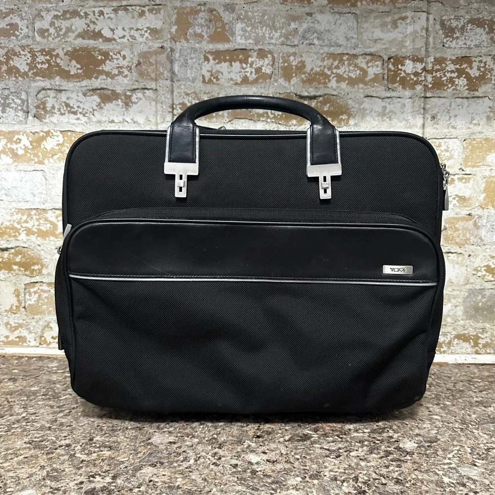 Tumi Rolling Briefcase Mens OS Black Good Ballistic Nylon Leather Travel Bag